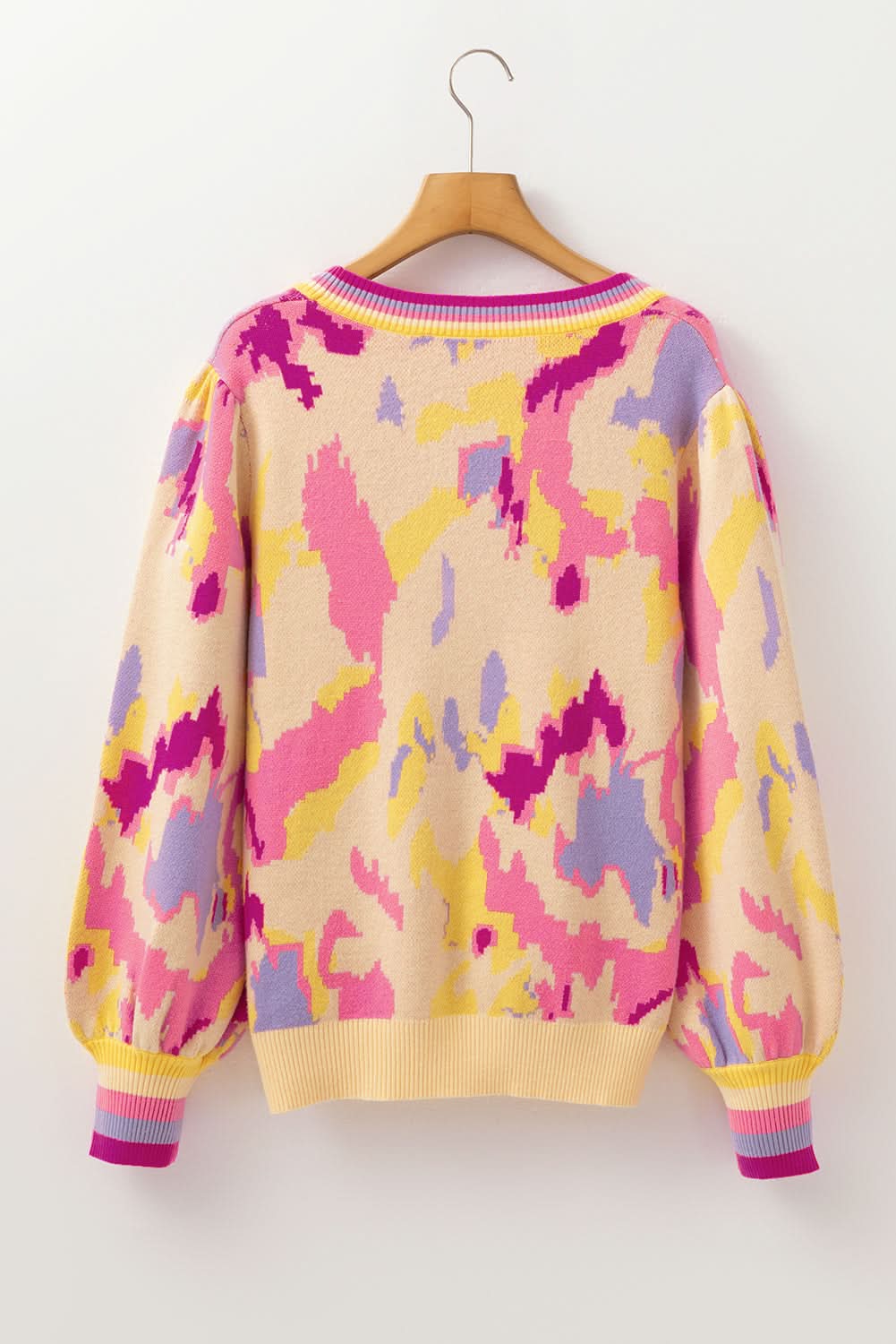 Khaki colorblock balloon sleeve sweater - Love Salve